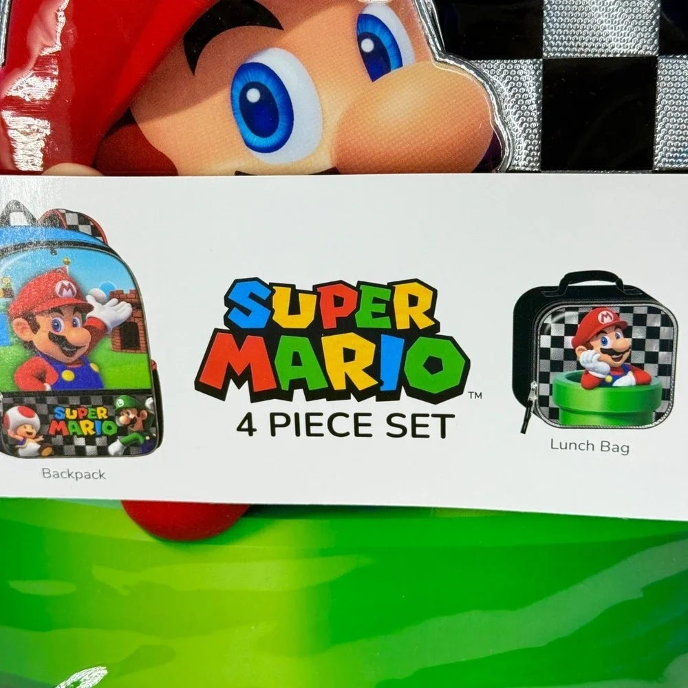 Nintendo Super Mario Kid 4 Piece School Backpack Set Lunch & Gadget Bags 17